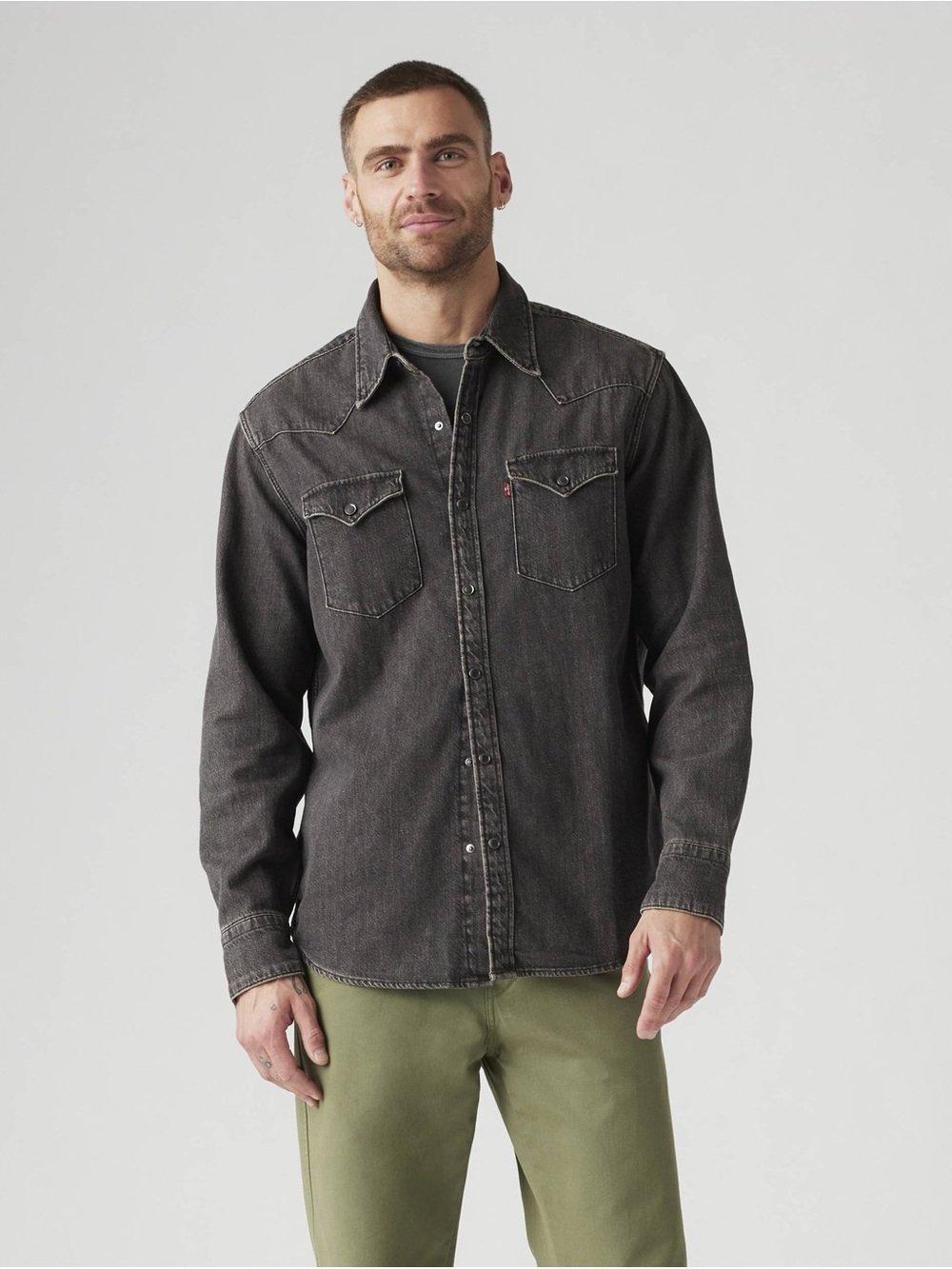 Levi's classic western Gray Washed Denim standard fit Shirt with Red Tab